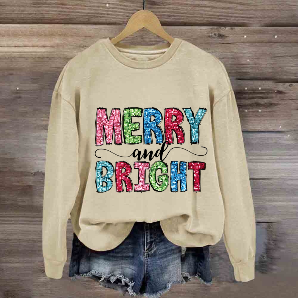 Merry And Bright Colorful Christmas Fonts Sweatshirt