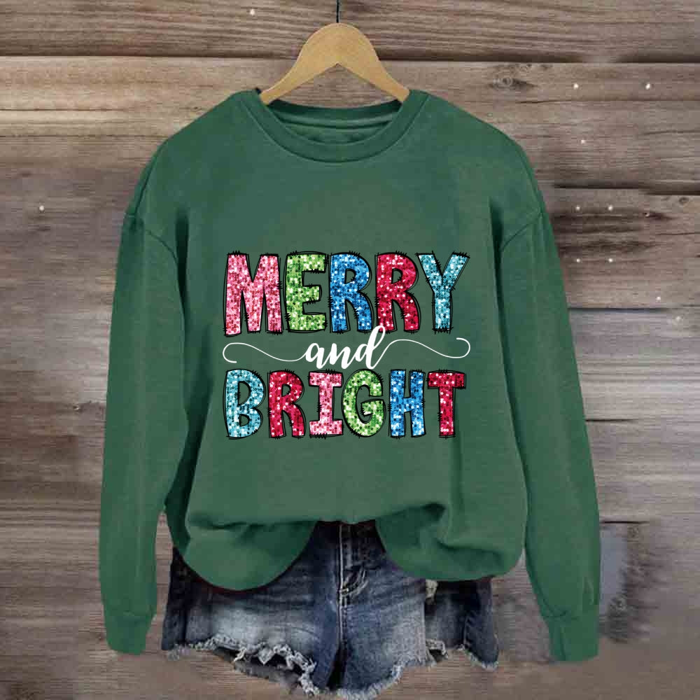 Merry And Bright Colorful Christmas Fonts Sweatshirt