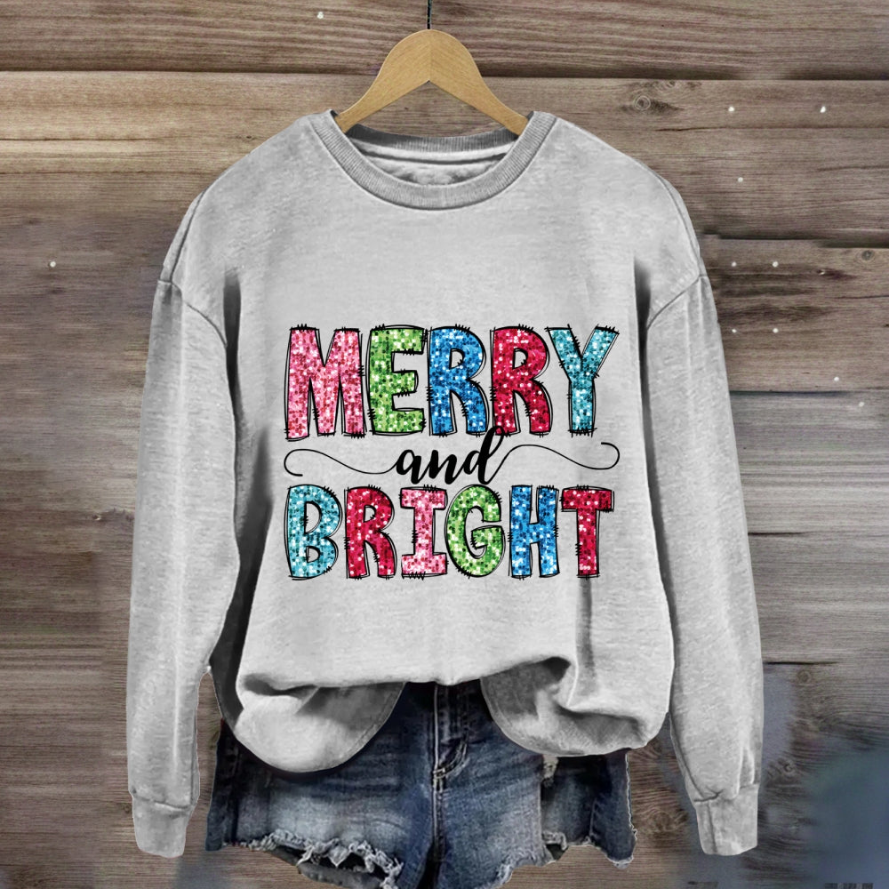 Merry And Bright Colorful Christmas Fonts Sweatshirt