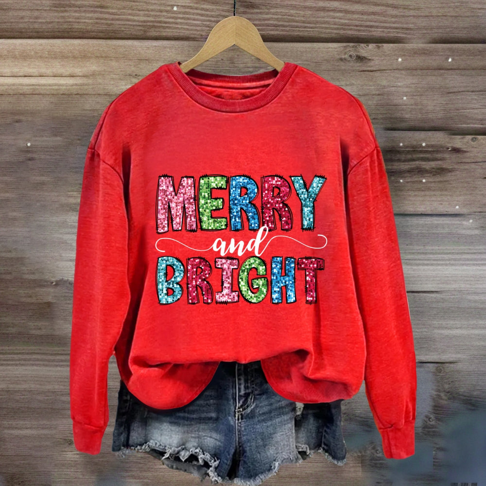 Merry And Bright Colorful Christmas Fonts Sweatshirt