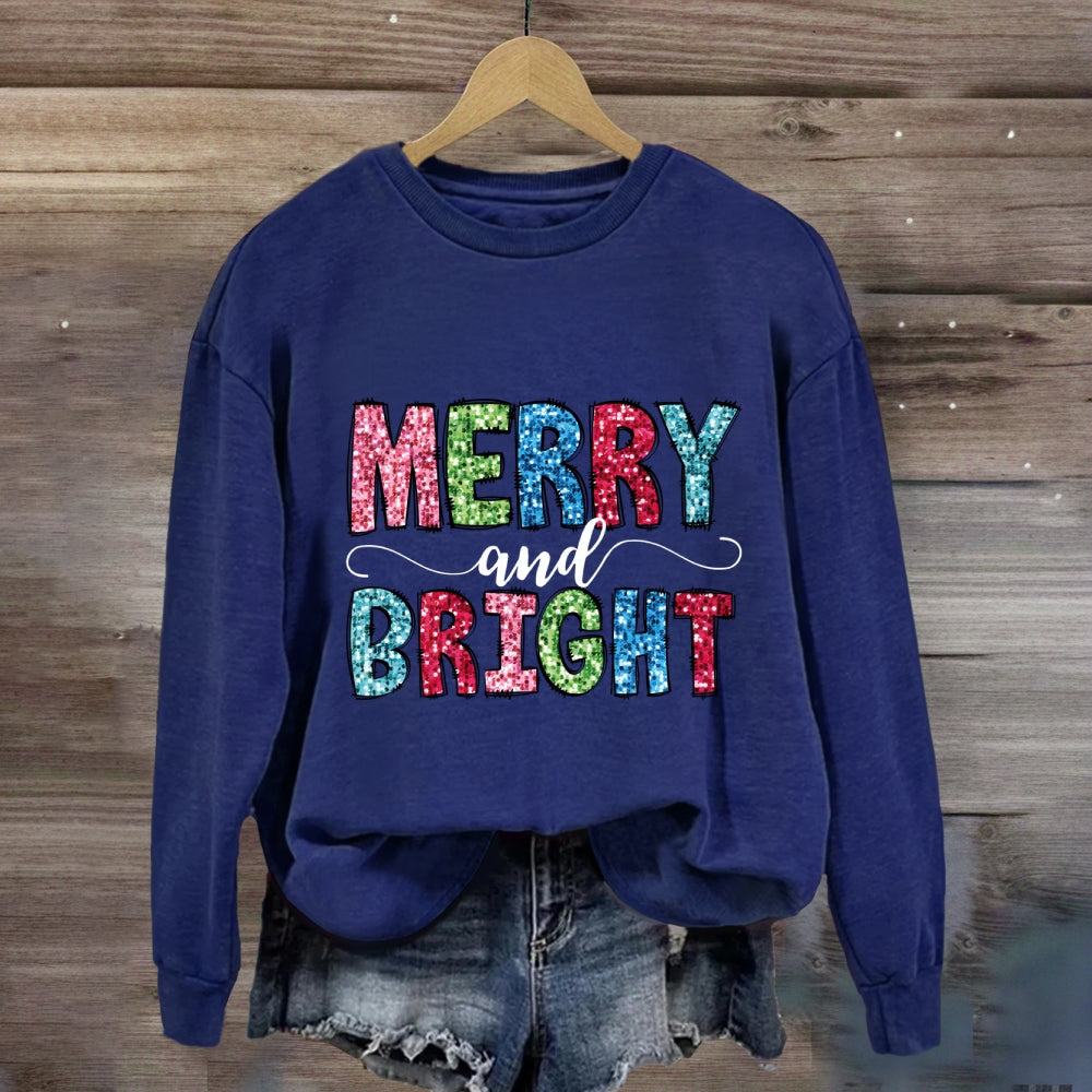 Merry And Bright Colorful Christmas Fonts Sweatshirt