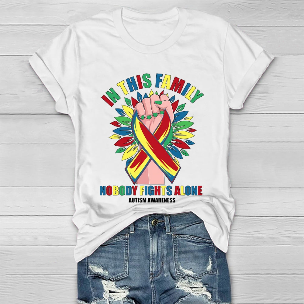 In This Family Nobody Fights Alone Autism Awareness Healthwear T-shirt