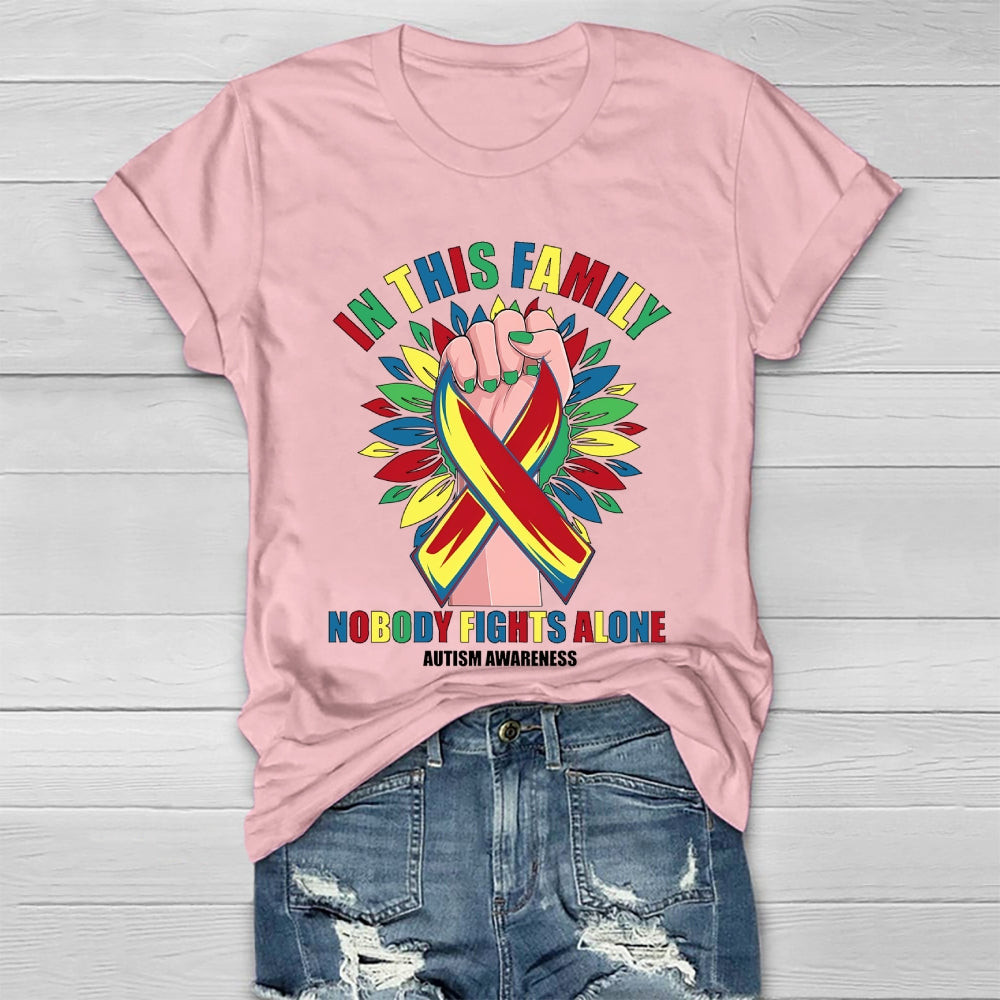 In This Family Nobody Fights Alone Autism Awareness Healthwear T-shirt