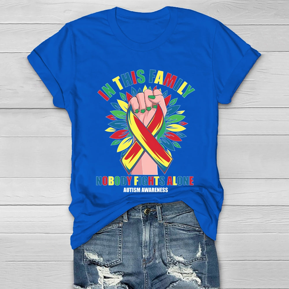 In This Family Nobody Fights Alone Autism Awareness Healthwear T-shirt