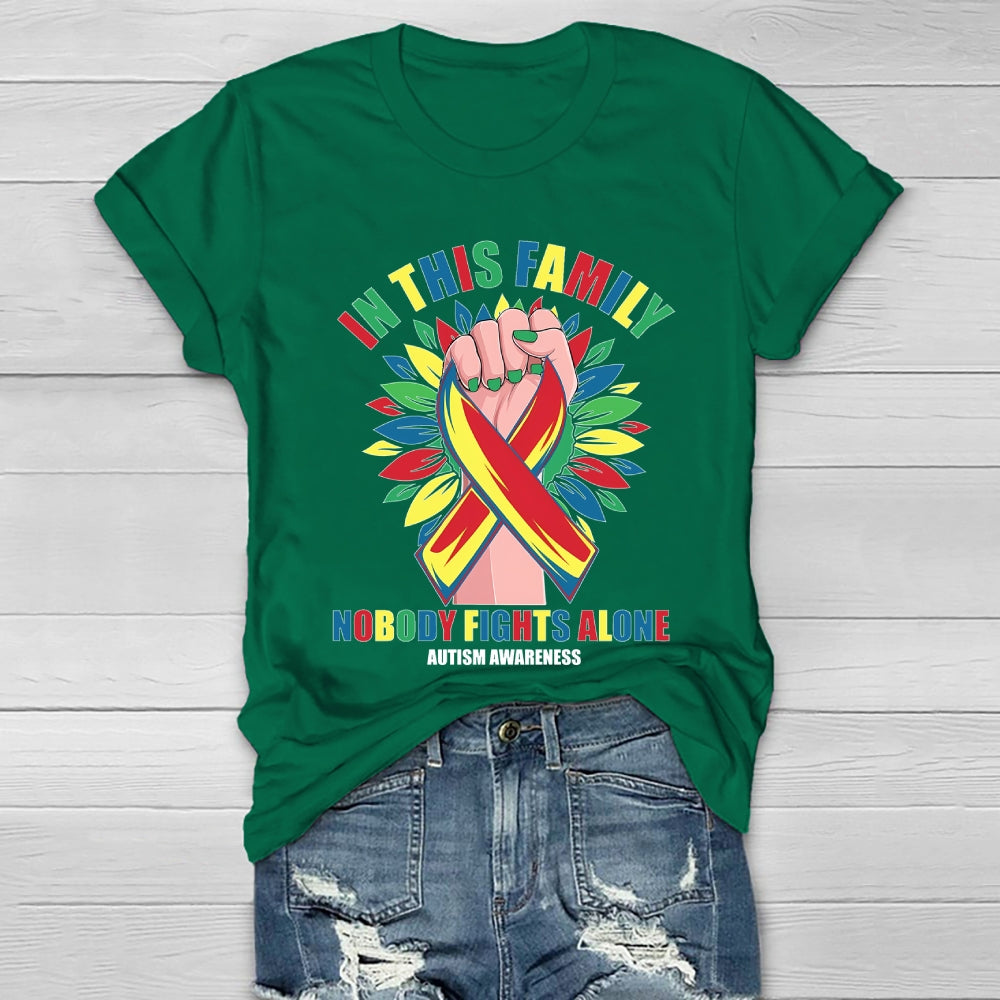 In This Family Nobody Fights Alone Autism Awareness Healthwear T-shirt