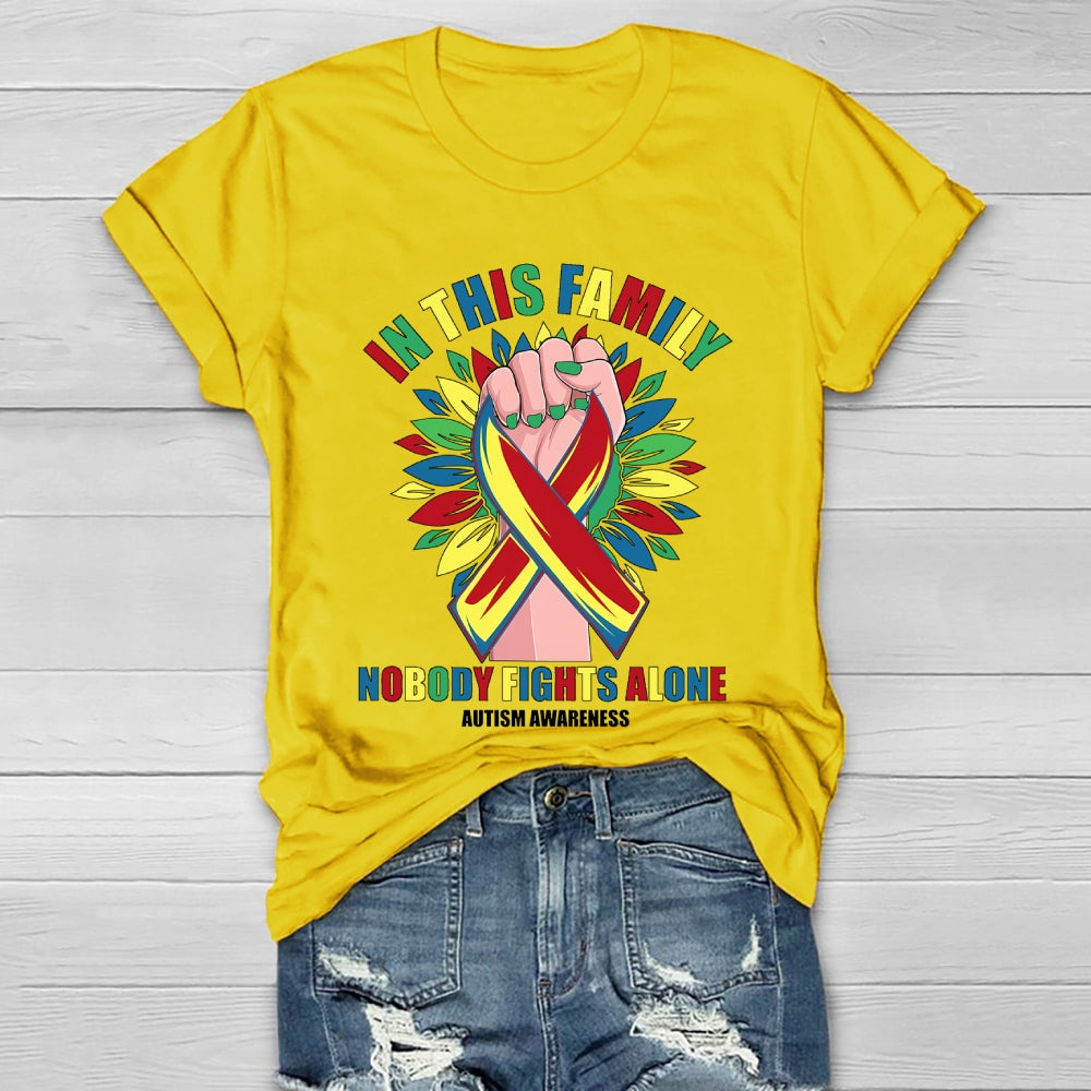 In This Family Nobody Fights Alone Autism Awareness Healthwear T-shirt