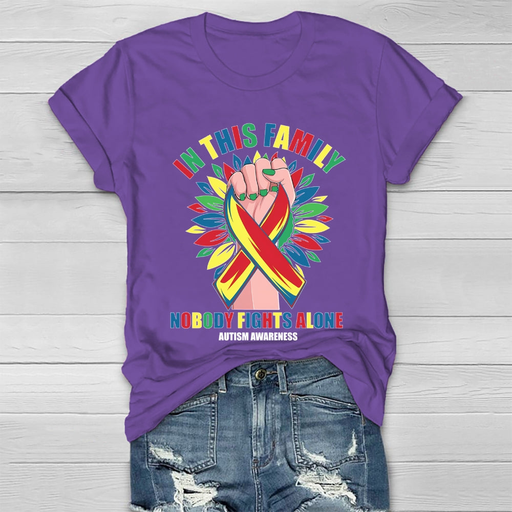 In This Family Nobody Fights Alone Autism Awareness Healthwear T-shirt
