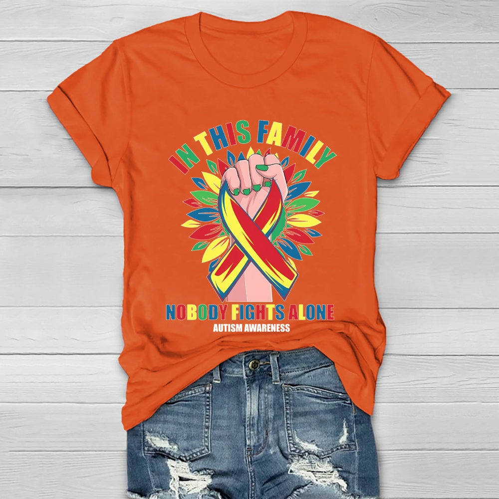 In This Family Nobody Fights Alone Autism Awareness Healthwear T-shirt