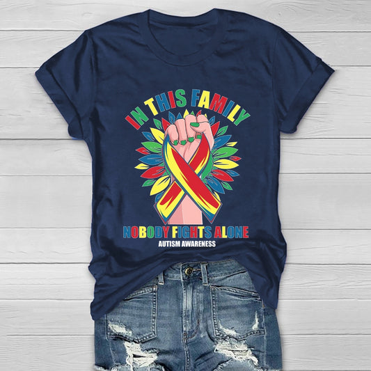 In This Family Nobody Fights Alone Autism Awareness Healthwear T-shirt