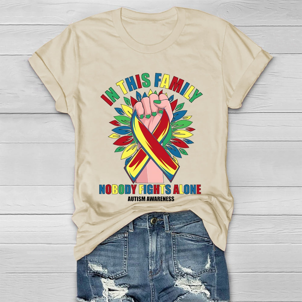 In This Family Nobody Fights Alone Autism Awareness Healthwear T-shirt