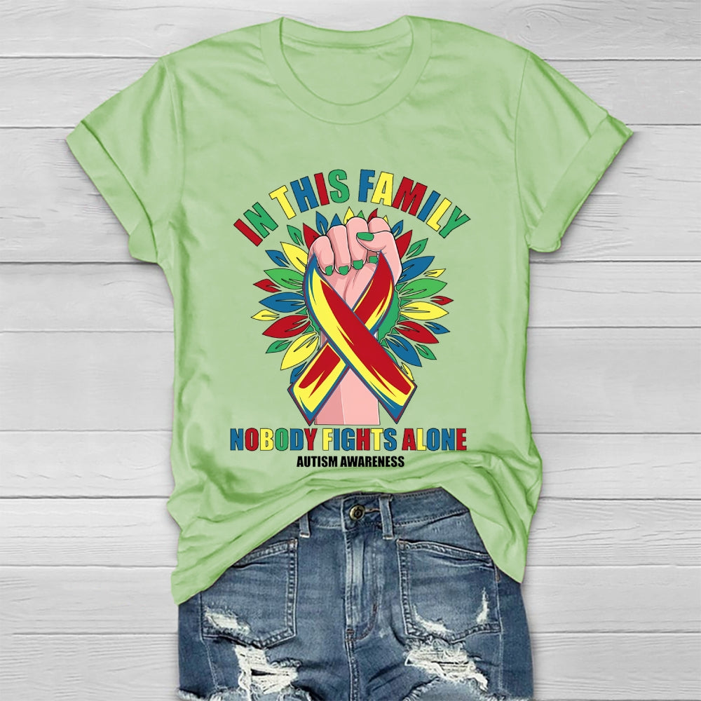 In This Family Nobody Fights Alone Autism Awareness Healthwear T-shirt