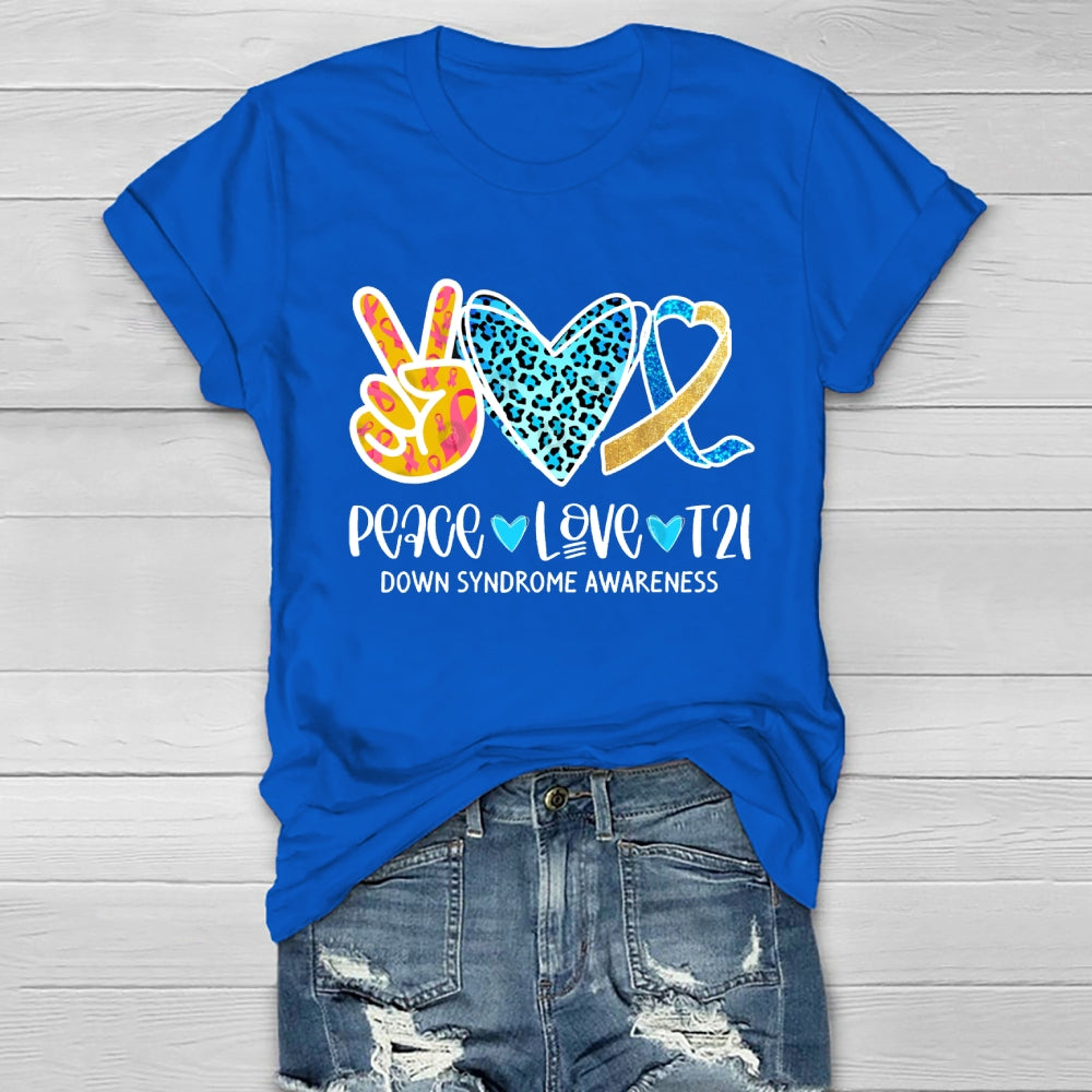 Peace Love T21 Down Syndrome Awareness Healthwear T-shirt