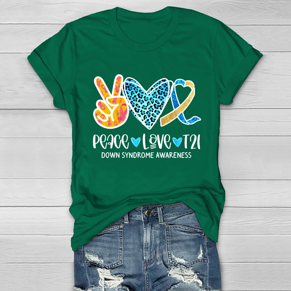 Peace Love T21 Down Syndrome Awareness Healthwear T-shirt