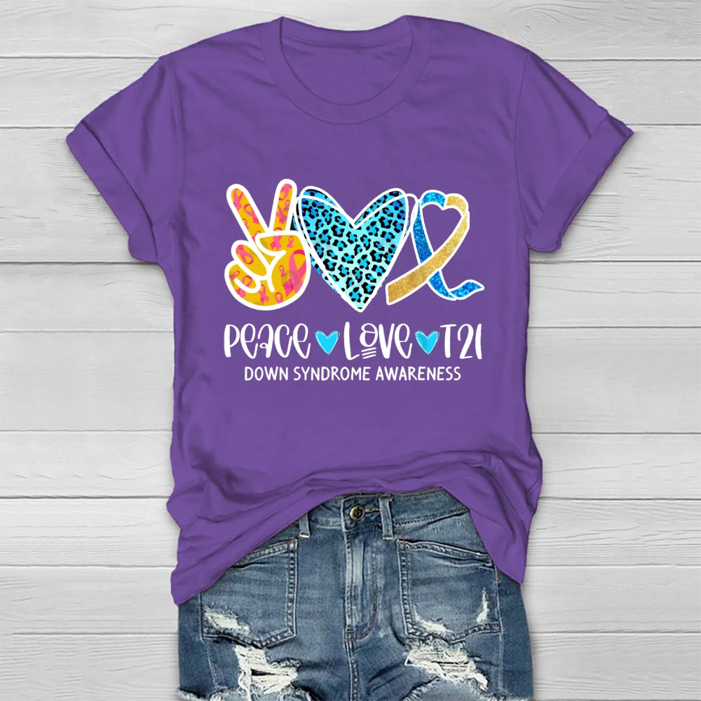 Peace Love T21 Down Syndrome Awareness Healthwear T-shirt