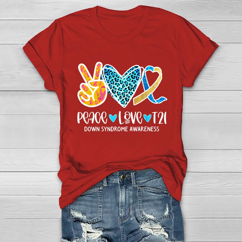 Peace Love T21 Down Syndrome Awareness Healthwear T-shirt