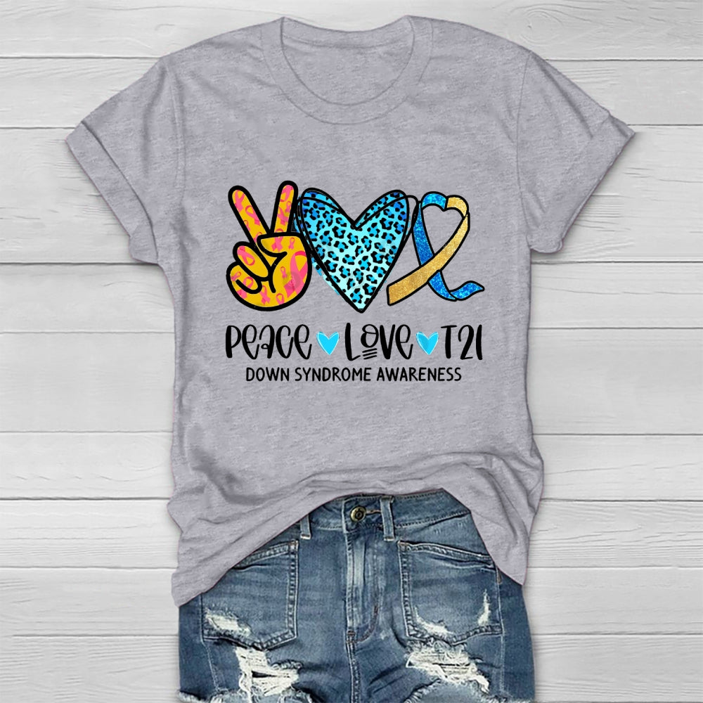 Peace Love T21 Down Syndrome Awareness Healthwear T-shirt