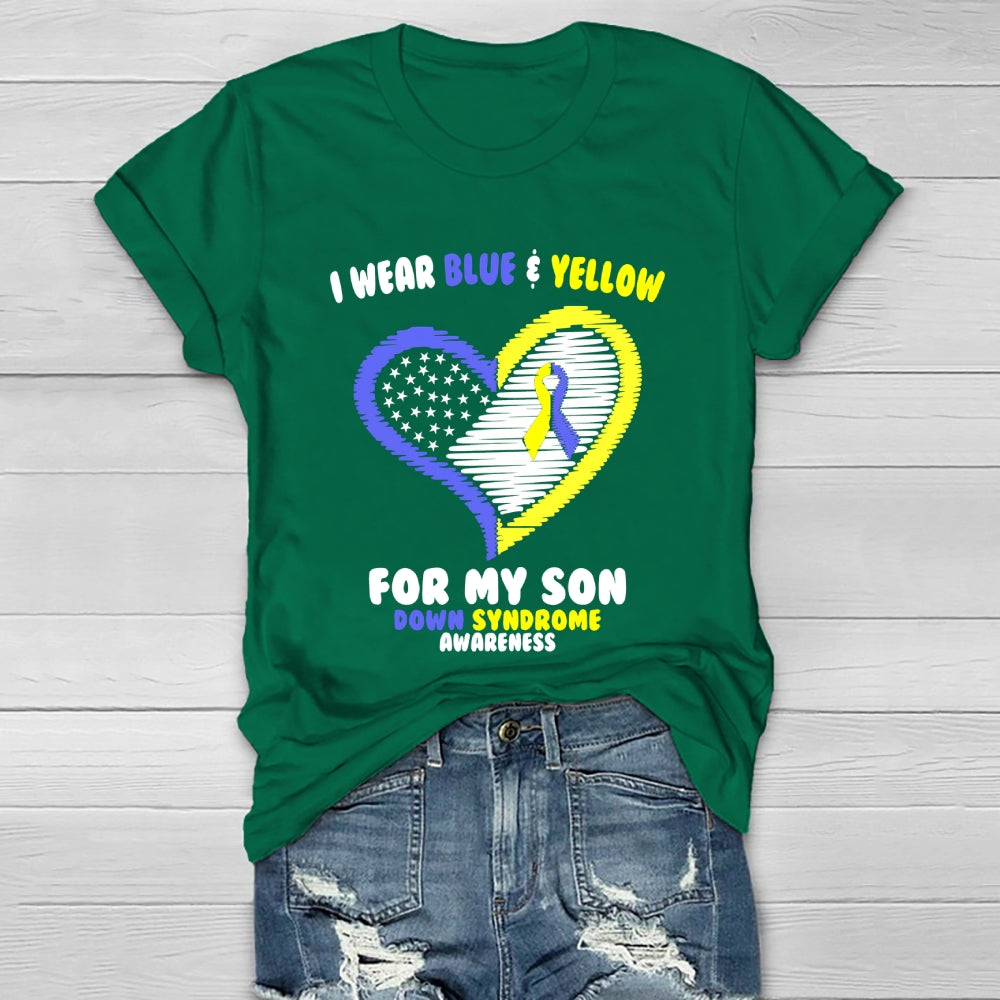I Wear Blue Yellow For My Son Down Syndrome Awareness Healthwear T-shirt