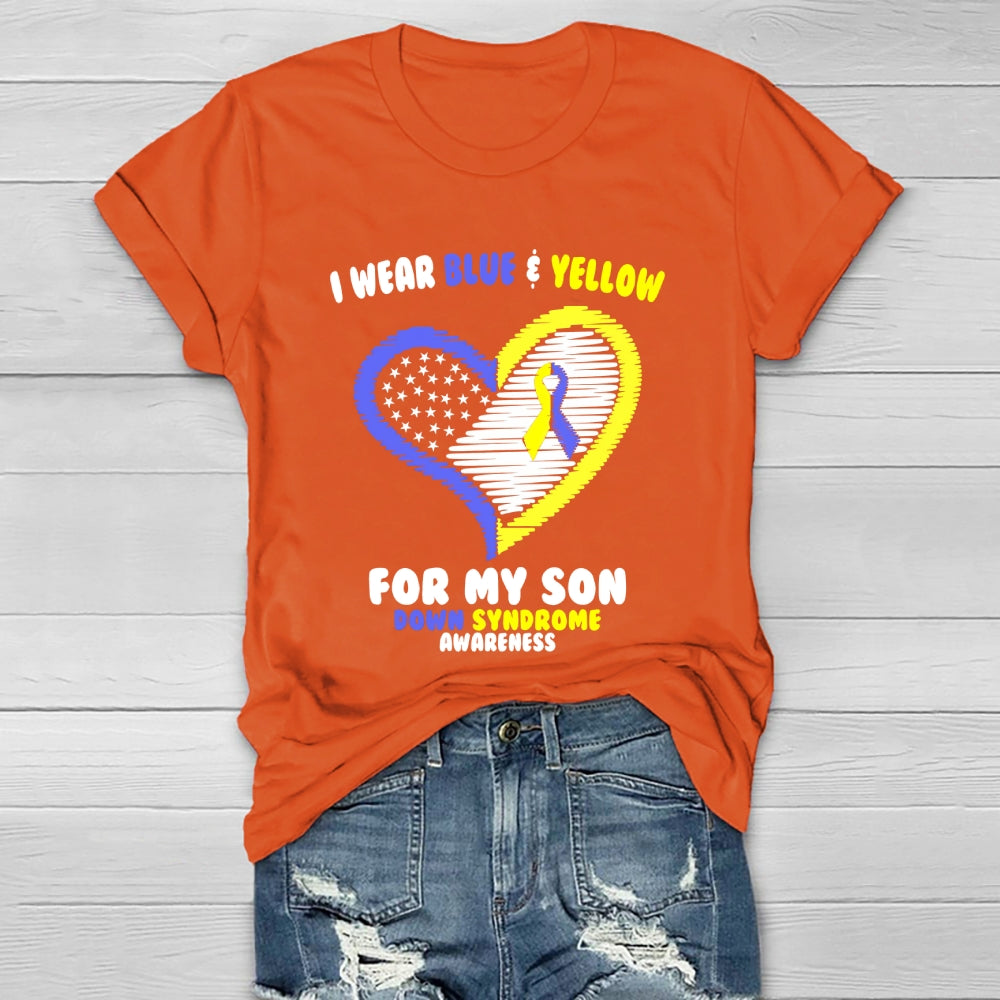 I Wear Blue Yellow For My Son Down Syndrome Awareness Healthwear T-shirt