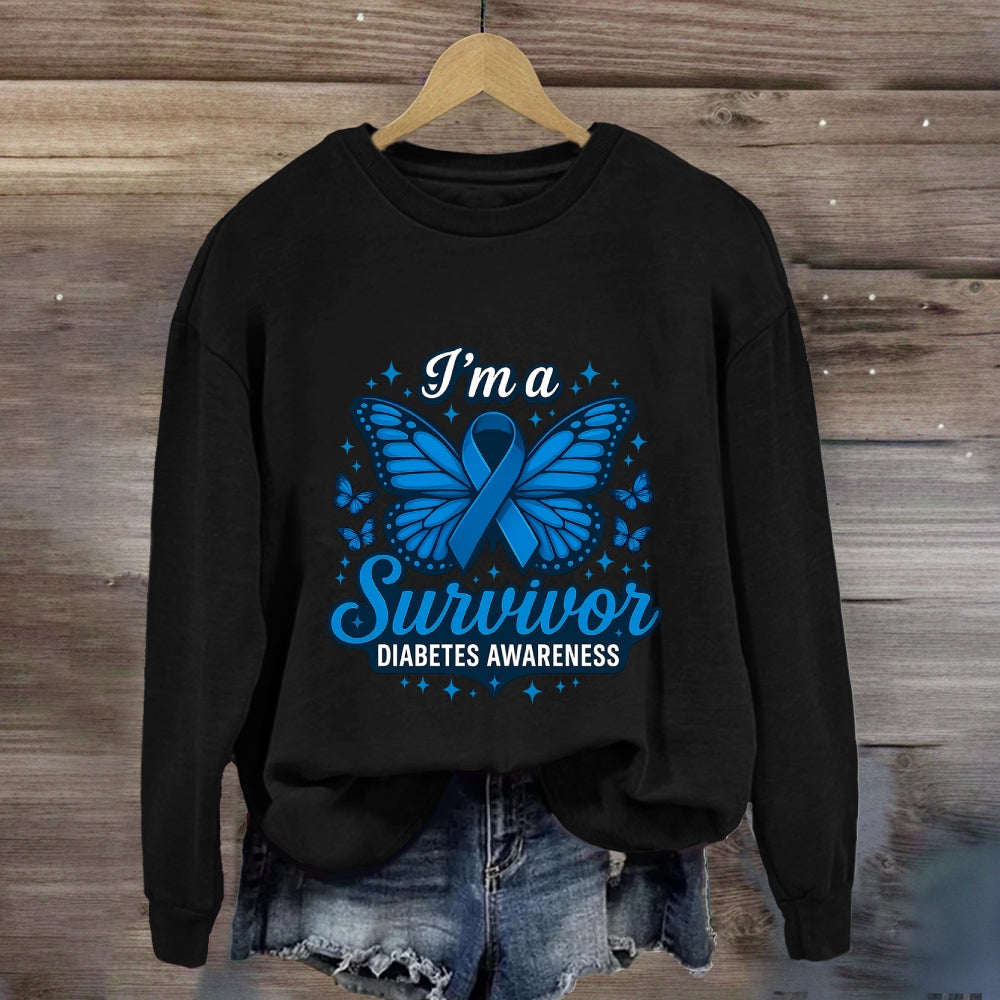 I Am A Survivor Blue Butterfly Sweatshirt