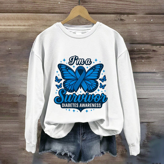 I Am A Survivor Blue Butterfly Sweatshirt