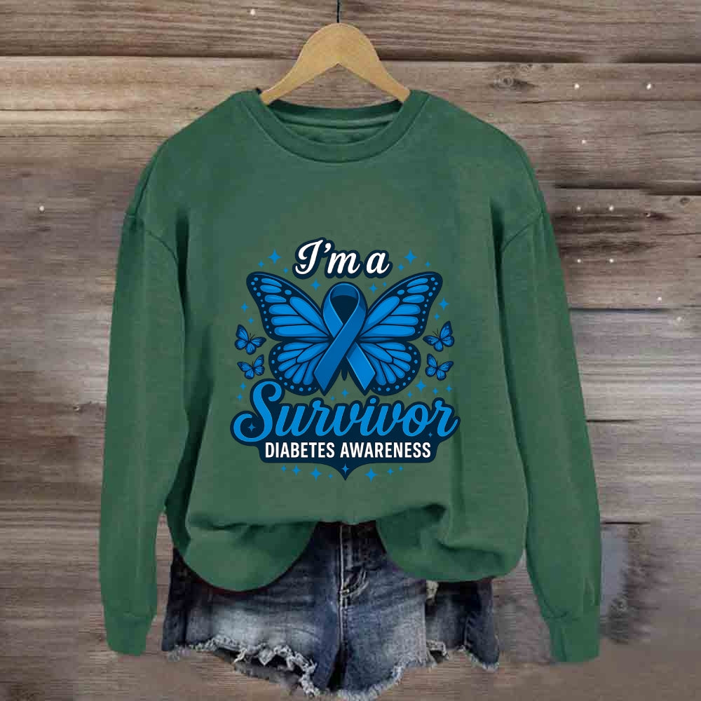 I Am A Survivor Blue Butterfly Sweatshirt