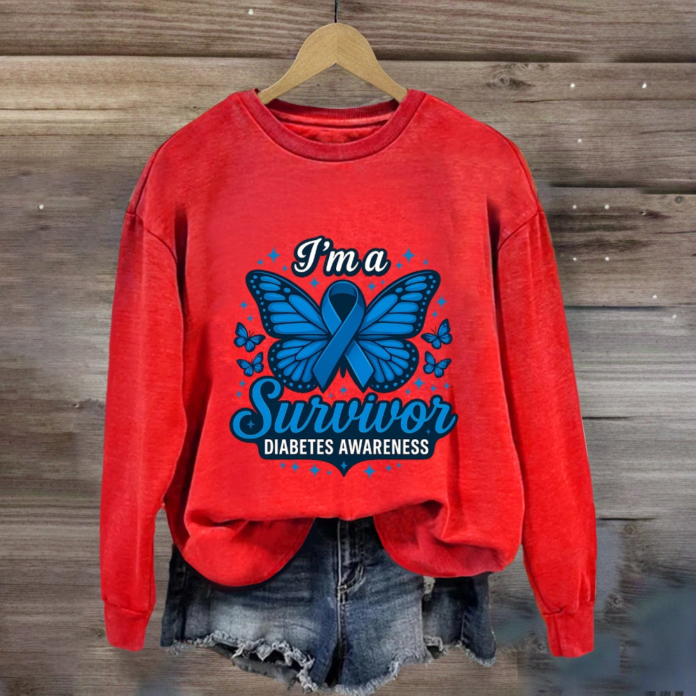 I Am A Survivor Blue Butterfly Sweatshirt