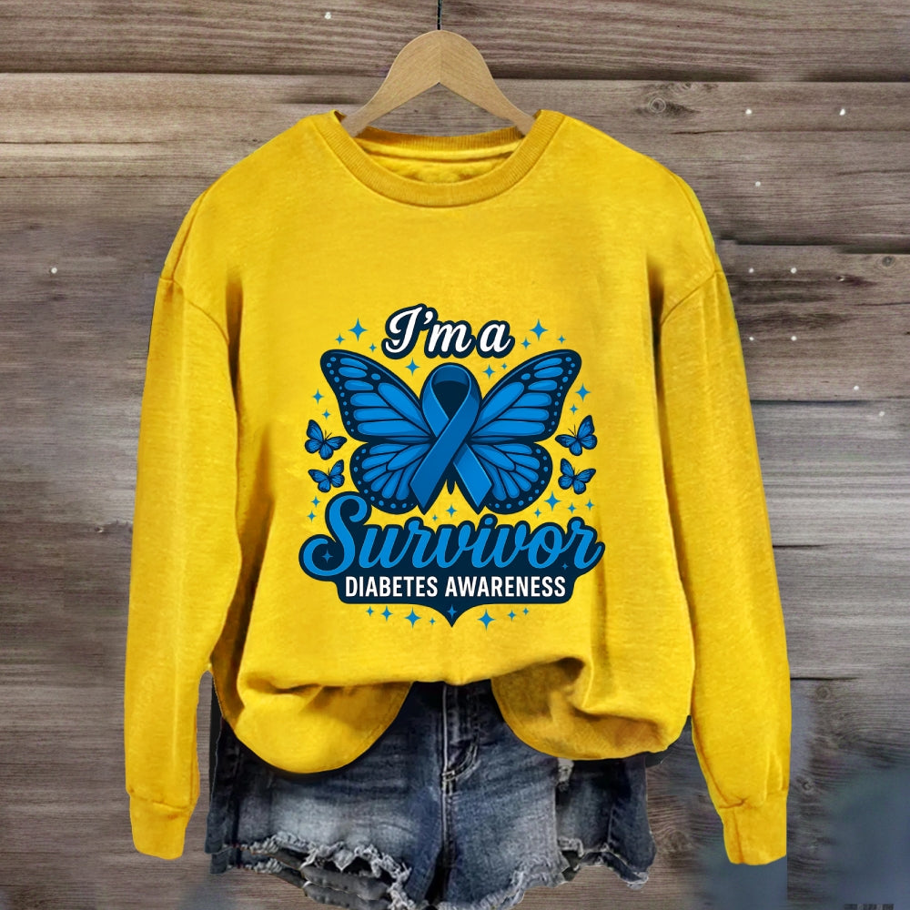 I Am A Survivor Blue Butterfly Sweatshirt
