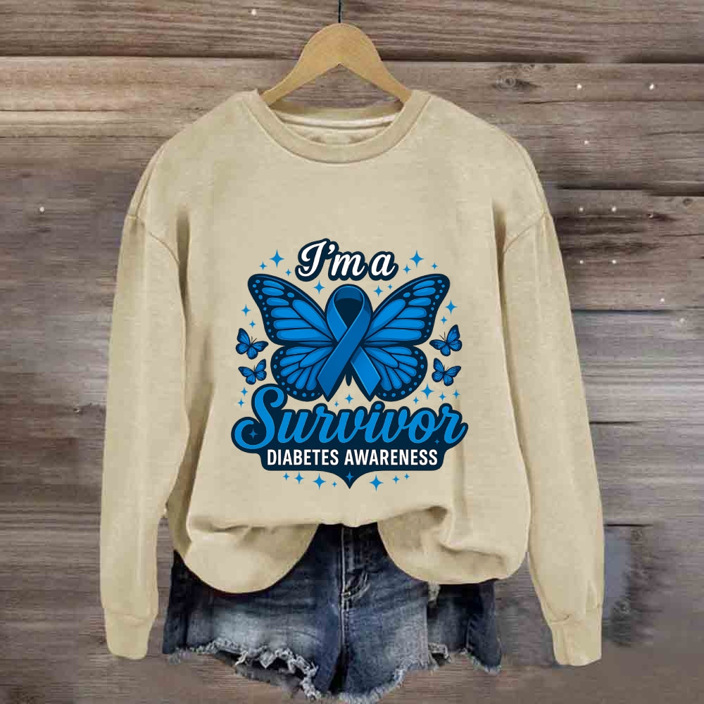 I Am A Survivor Blue Butterfly Sweatshirt