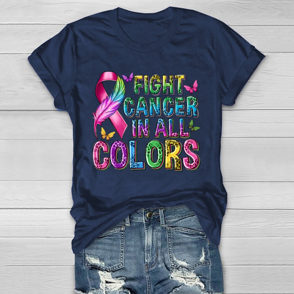Fight Cancer In All Colors Leopard Print Letters Healthwear T-shirt