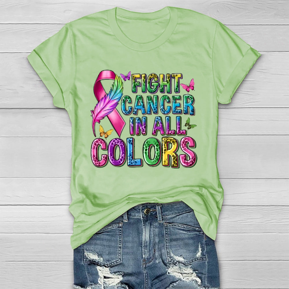 Fight Cancer In All Colors Leopard Print Letters Healthwear T-shirt