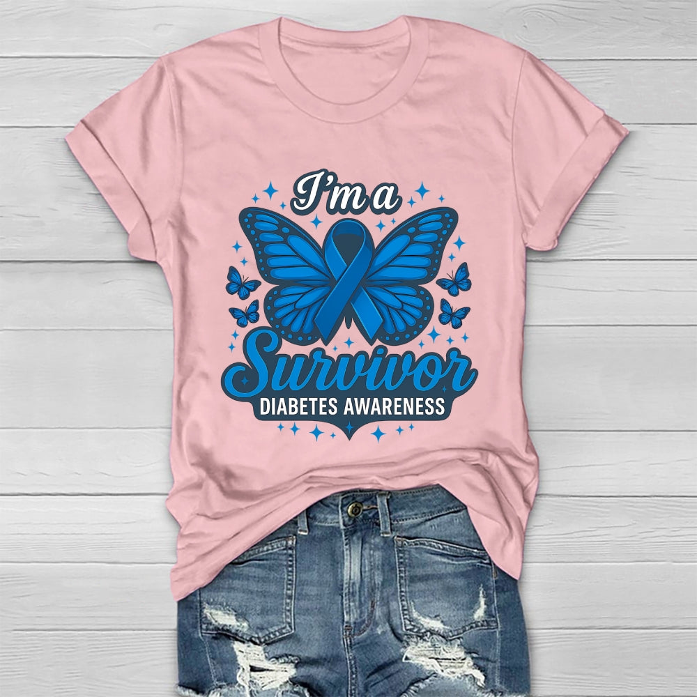I'm A Survivor Diabetes Awareness Butterfly Healthwear T-shirt