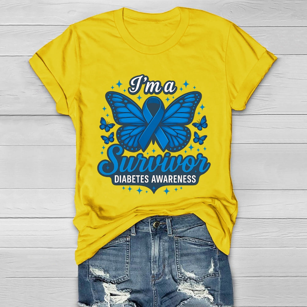 I'm A Survivor Diabetes Awareness Butterfly Healthwear T-shirt