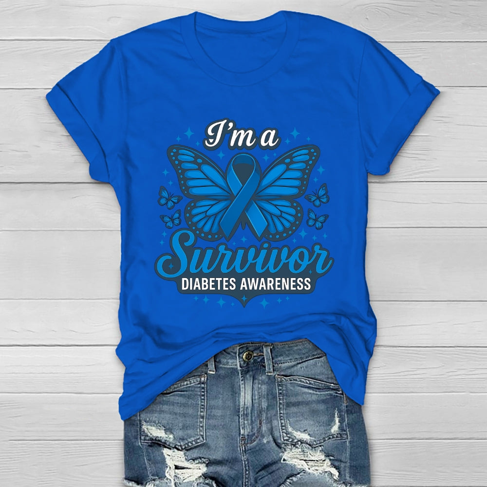 I'm A Survivor Diabetes Awareness Butterfly Healthwear T-shirt