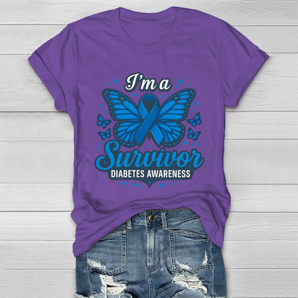 I'm A Survivor Diabetes Awareness Butterfly Healthwear T-shirt