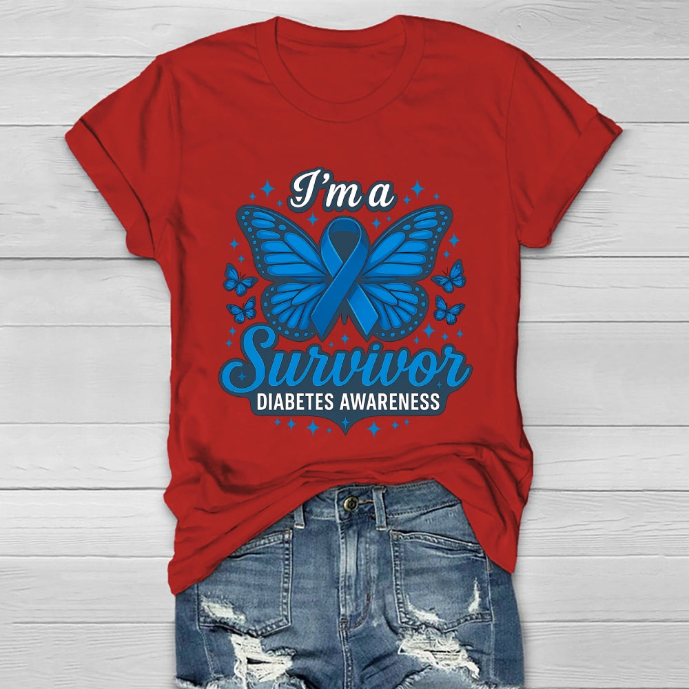 I'm A Survivor Diabetes Awareness Butterfly Healthwear T-shirt