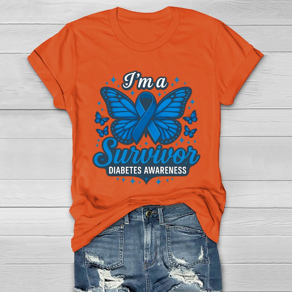 I'm A Survivor Diabetes Awareness Butterfly Healthwear T-shirt