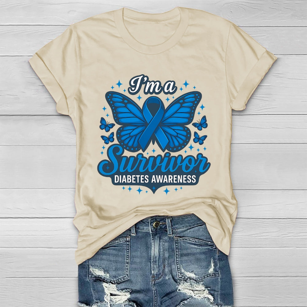I'm A Survivor Diabetes Awareness Butterfly Healthwear T-shirt