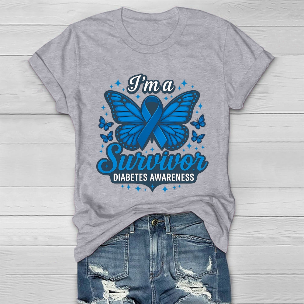 I'm A Survivor Diabetes Awareness Butterfly Healthwear T-shirt