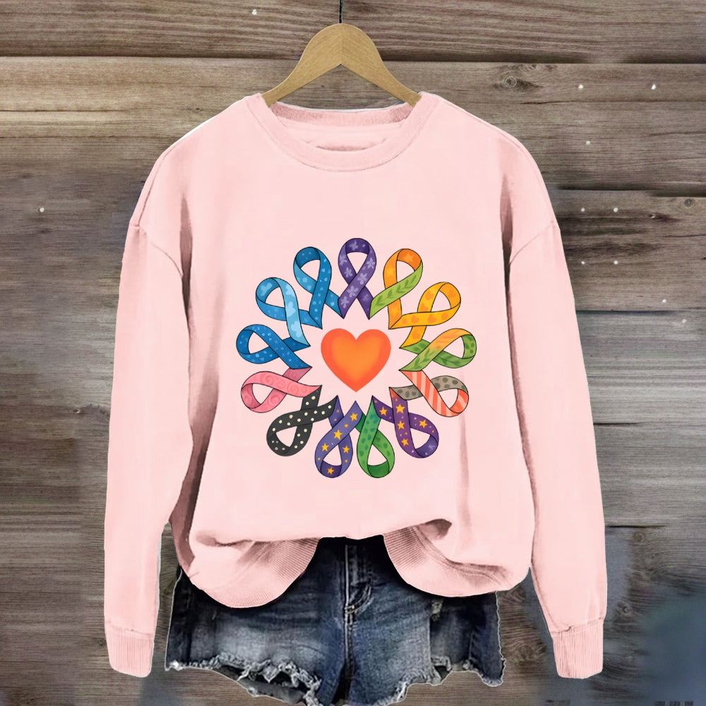 Colorful Ribbon Heart Sweatshirt