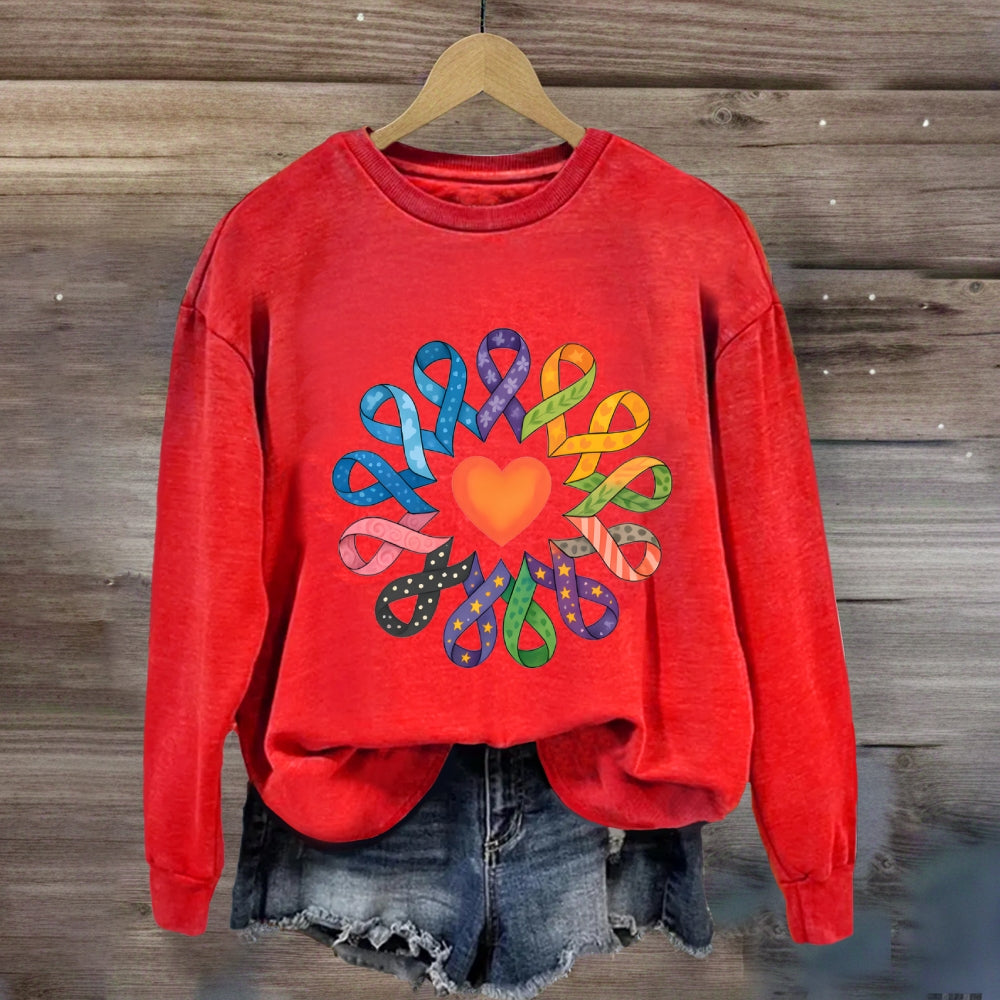 Colorful Ribbon Heart Sweatshirt