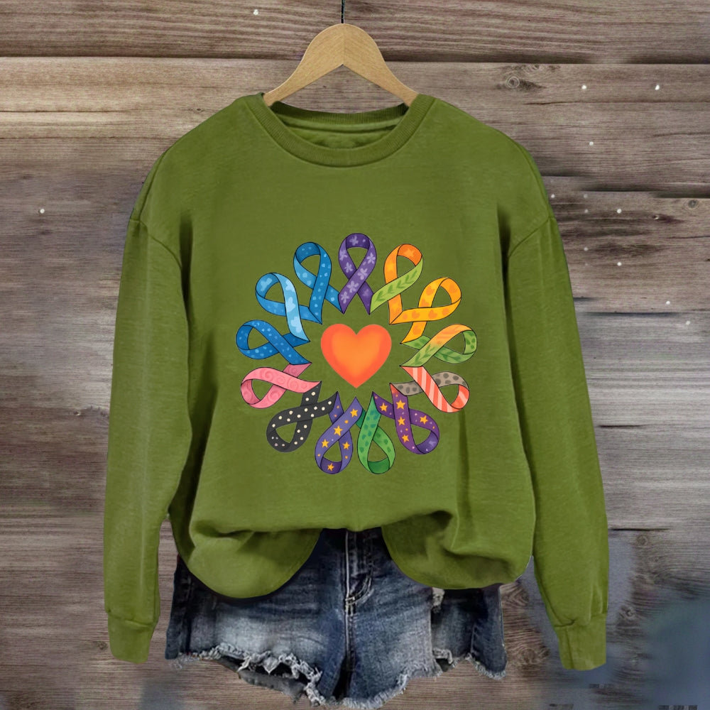 Colorful Ribbon Heart Sweatshirt