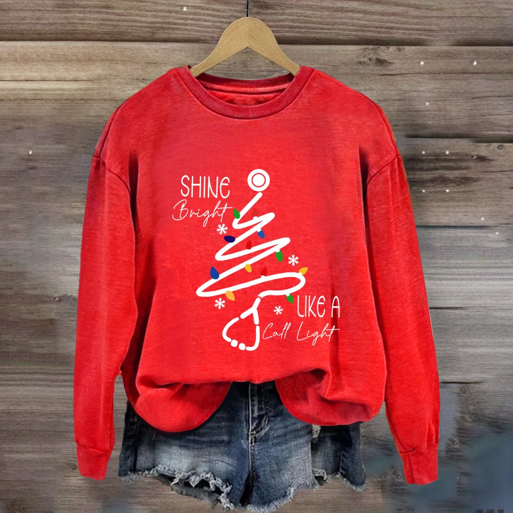 Shine Bright Like A Call Light Stethoscope Nurse Christmas Sweatshirt