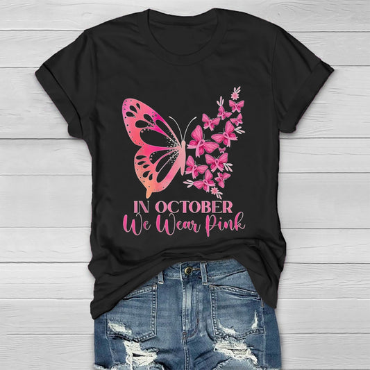 In October We Wear Pink Butterflies Flowers Healthwear T-shirt