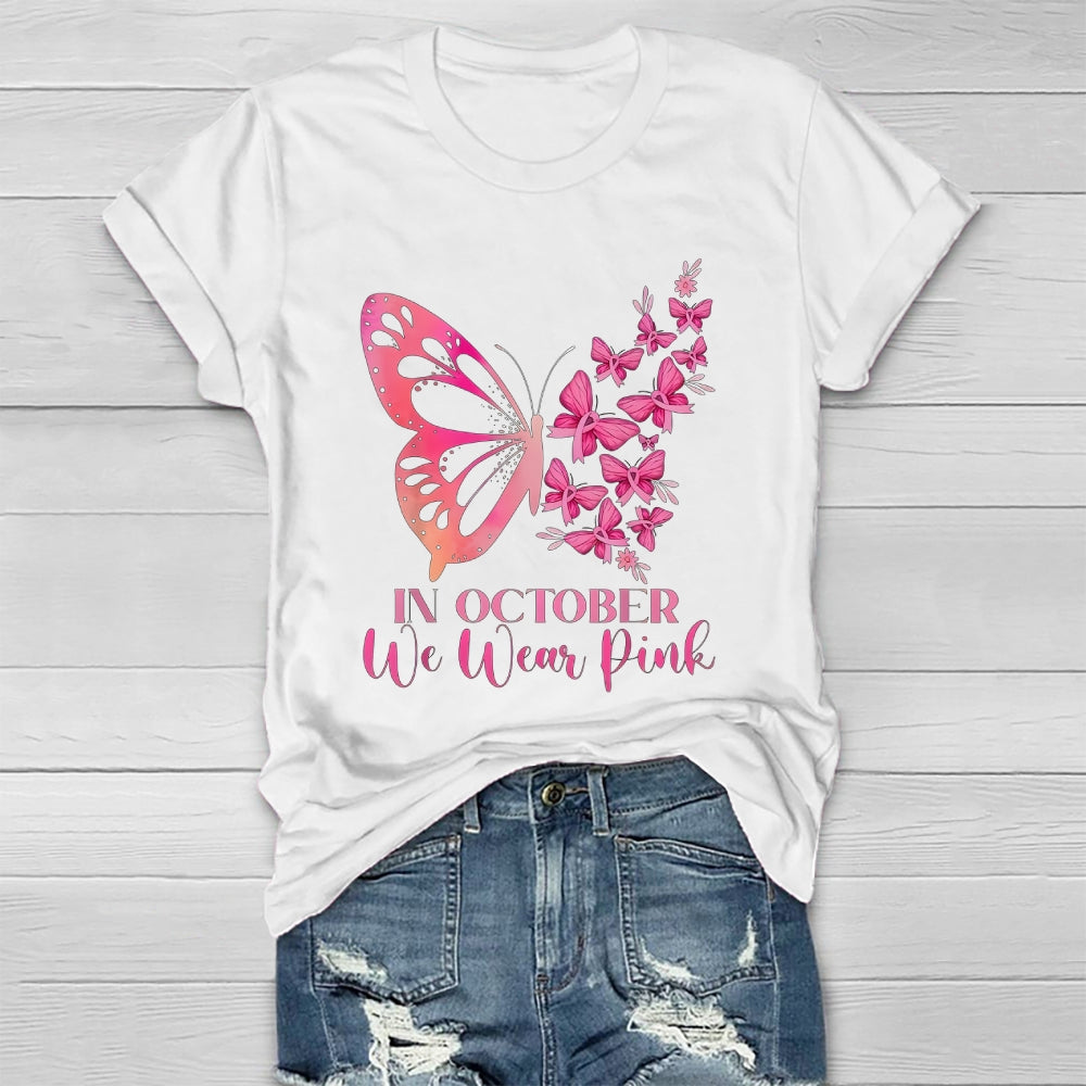 In October We Wear Pink Butterflies Flowers Healthwear T-shirt
