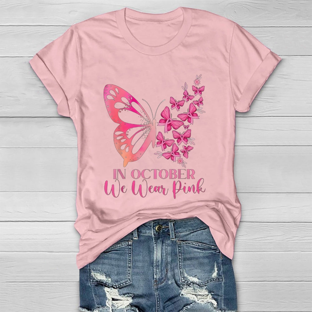 In October We Wear Pink Butterflies Flowers Healthwear T-shirt