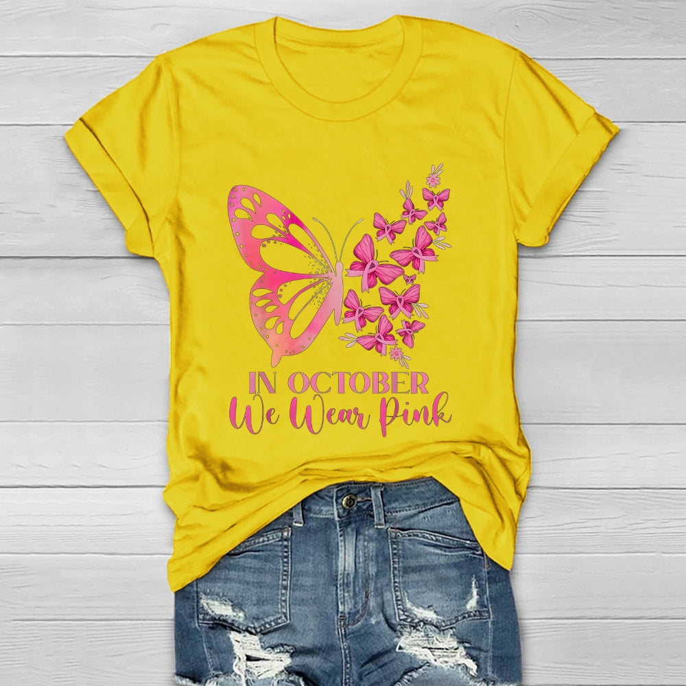 In October We Wear Pink Butterflies Flowers Healthwear T-shirt