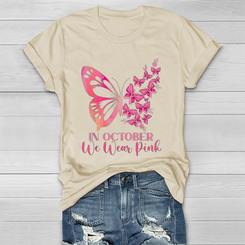 In October We Wear Pink Butterflies Flowers Healthwear T-shirt