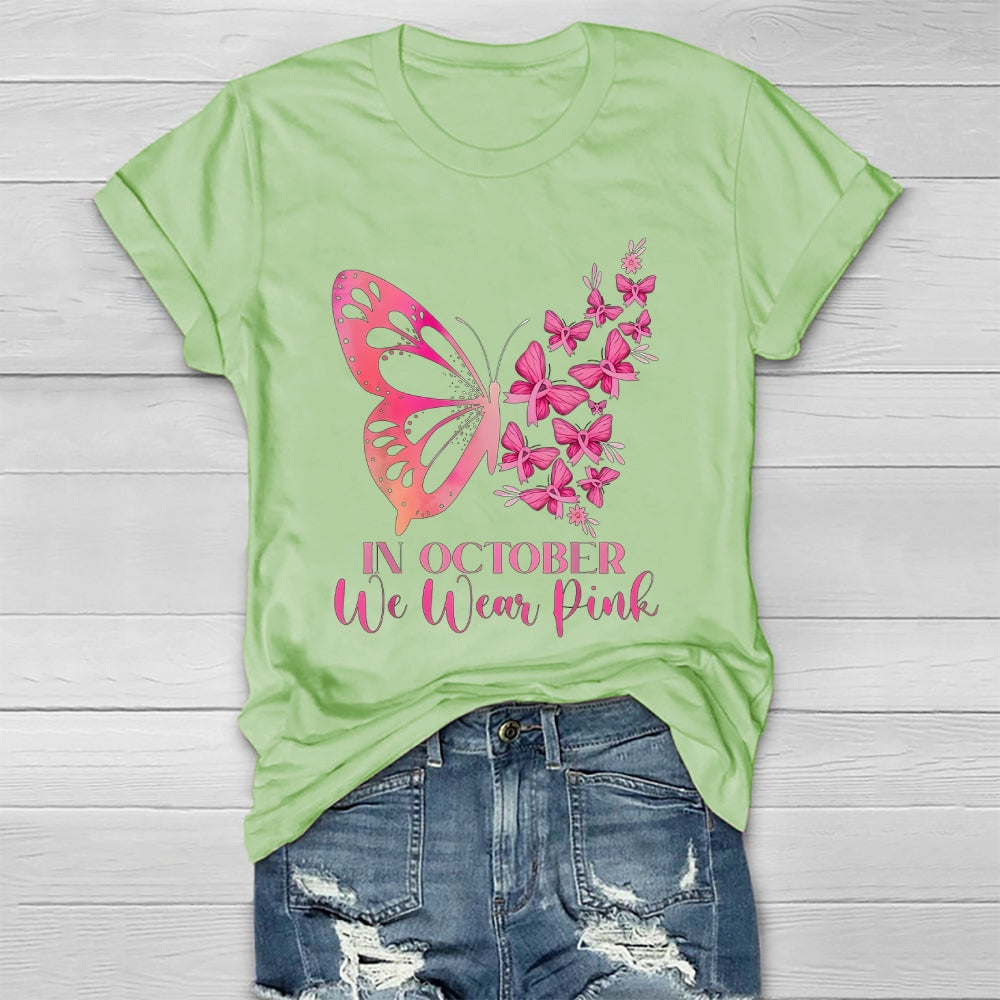 In October We Wear Pink Butterflies Flowers Healthwear T-shirt