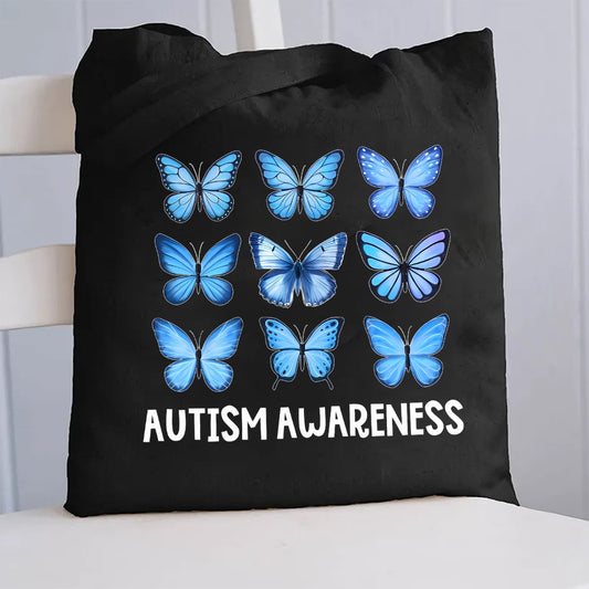 Blue Butterfly Autism Awareness Canvas Tote Bag