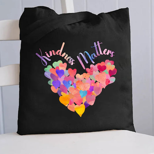Kindness Matters Colorful Heart Canvas Tote Bag